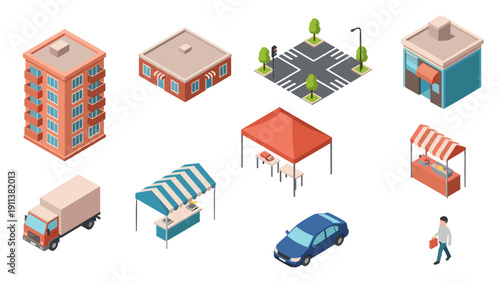 Urban isometric elements for city planning and development