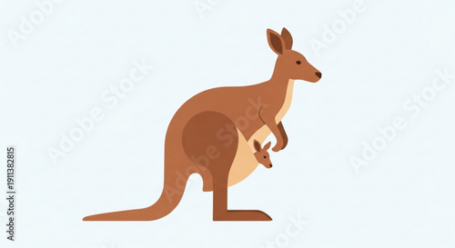 Kangaroo with Joey in Pouch Isolated on White Background