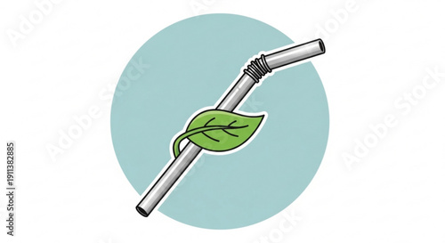 Cigarette with Green Leaf on White Background, Anti-Smoking Symbol, Isolated on White