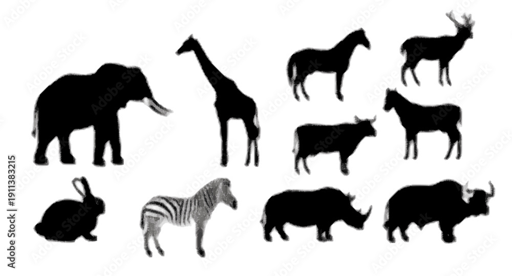 Obraz premium Herbivorous Animals Silhouette Vector Set – Plant Eating Wildlife Icons
