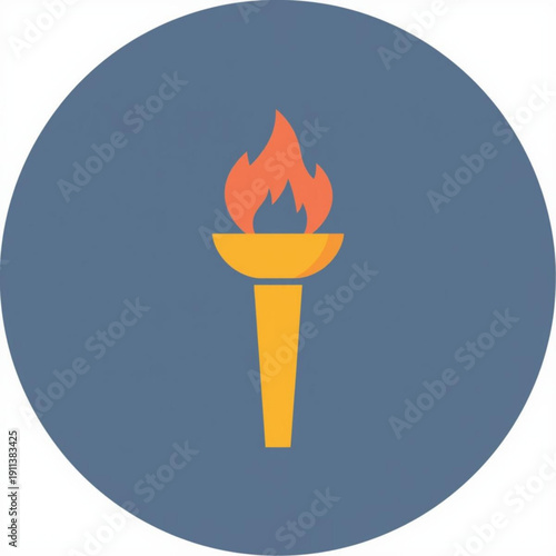 Minimalist Flat Icon of Olympic Torch with Flame