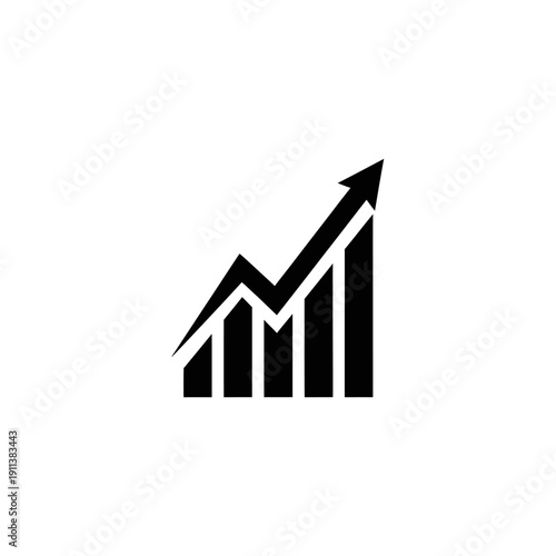 Black Bar Graph with Upward Arrow Icon - Business Growth Concept