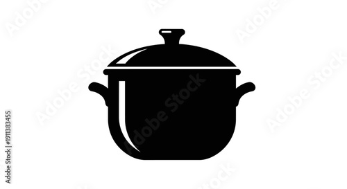 Black cooking pot icon, simple silhouette of a kitchen utensil for cooking