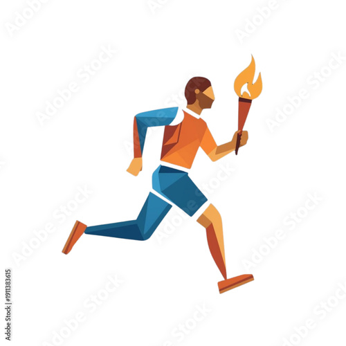 Athlete Running with Olympic Torch in Dynamic Motion