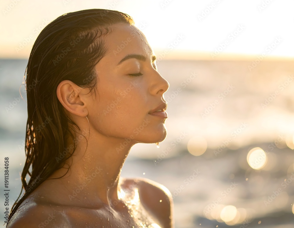 Naklejka premium A serene woman by the ocean