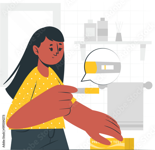 Woman holding a pregnancy test kit in a bathroom, illustrating a significant life event at home