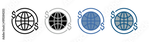 
global payment icon set multiple style collection with globe and money payment design