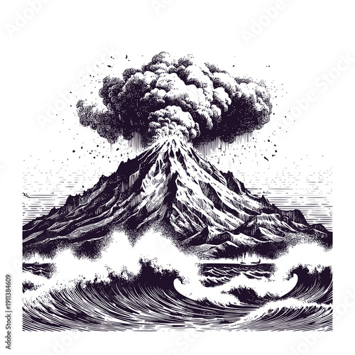 volcano eruption in the middle of the sea