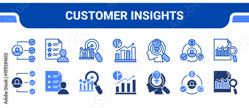 Customer Insights Icon Collection,  featuring Customer, Customer survey, Market research, Market analysis, Customer behavior, Consumer behavior, Competitive analysis.
