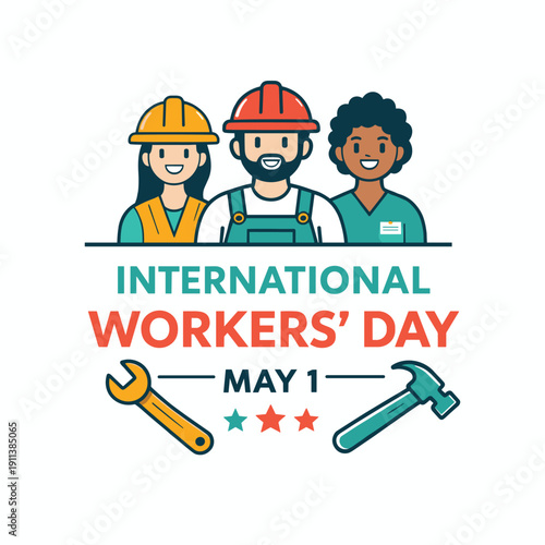 Illustration celebrating international workers day with diverse construction and medical professionals high-quality professional detailed modern