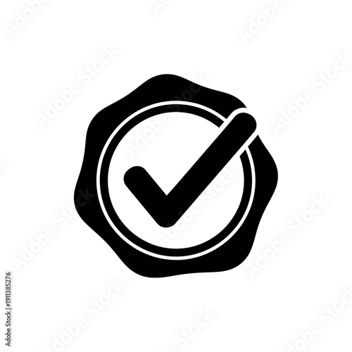 Black Wax Seal Stamp with Check Mark Icon, Certified Approved Stamp