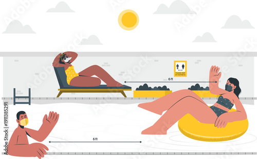 People relaxing on inflatables in a serene outdoor setting with clear sky and sunshine