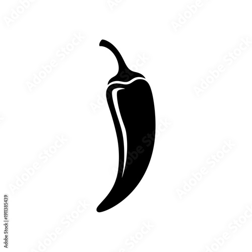 Black Silhouette of a Spicy Chili Pepper on White Background