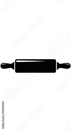 Black silhouette of a rolling pin on a white background, simple kitchen utensil icon