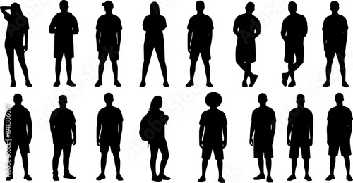 Vector silhouettes of young men, illustration. Silhouettes of young people posing in casual clothes. Transparent background EPS version.