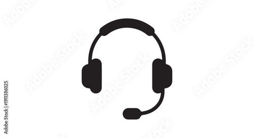 Headset with microphone in simple flat design on white background for customer service