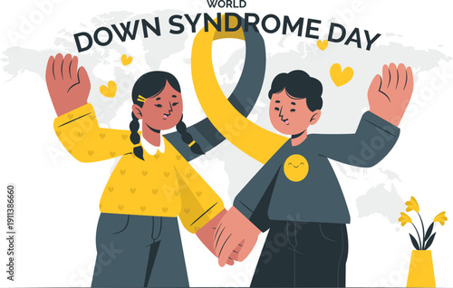 People celebrating World Down Syndrome Day together with joy and love in a heartwarming illustration