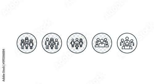 Group of people icons in circles representing community and teamwork.