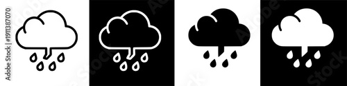 Digital graphic of a cloud with falling raindrops, symbolizing rainy weather conditions