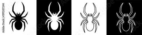 Stylized White Spider Illustrations on Black Background for Digital Design Projects