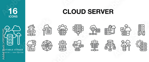 Cloud Server icon set. Includes cloud, server, hosting, storage, computing and More. Editable Stroke Icon Collection.