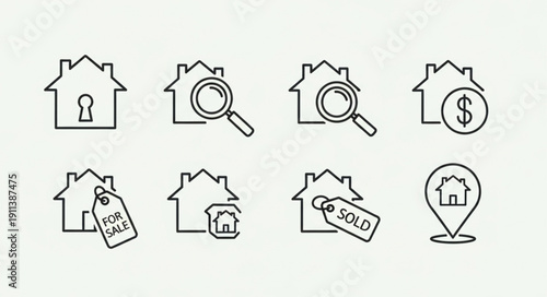 Real Estate Icons Set House Symbols For Sale Sold Location.