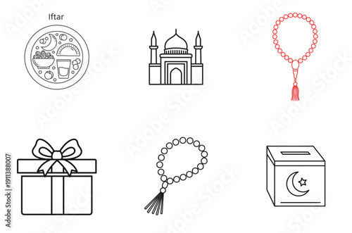 Iconic symbols representing religious artifacts and gift items in minimalist designs