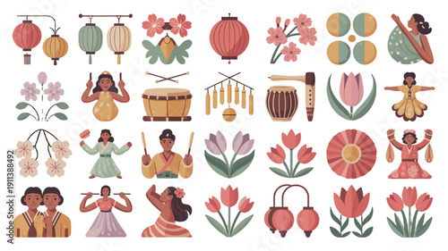 Colorful collection of illustrations with various artistic elements.