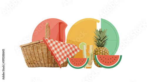 A Delightful Picnic with Fresh Fruits and a Wicker Basket.