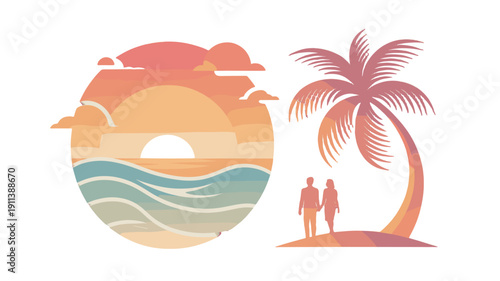 Serene Beach Sunset Illustration.