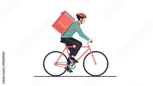 Food delivery cyclist riding bicycle in urban area