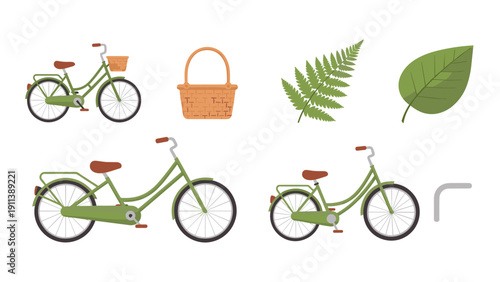 Vintage bicycles and nature elements in flat design style