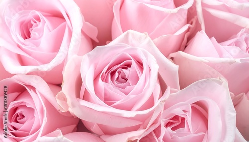 Close-up of delicate light pink roses, showcasing intricate layers of petals. Aromatic blossoms in a soft, dreamy bouquet