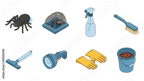 Pest control tools collection: traps, sprayers, and cleaning