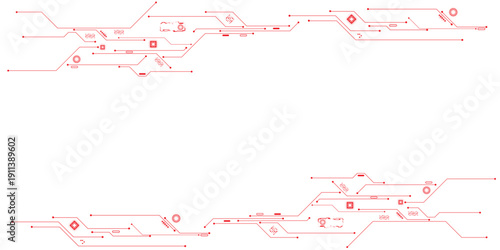Vectors Abstract connecting red lines and dots. AIsolated abstract digital AI chip or semiconductor with circuit board wires and electronics components.