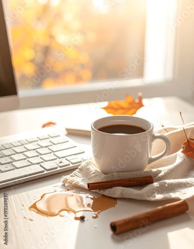 Wallpaper Mural A warm cup of coffee on a desk by a window Torontodigital.ca