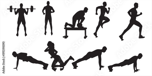 Yoga Poses Silhouettes, yoga poses silhouette icon set over white background, yoga, fitness, lady, sports