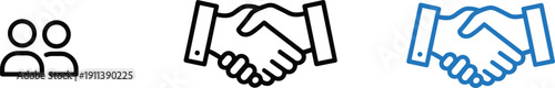 Partnership handshake and team icon set featuring agreement collaboration business vector collection