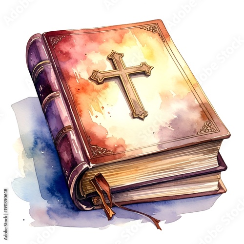 Wallpaper Mural A watercolor painting of a bible with a cross on its cover Torontodigital.ca