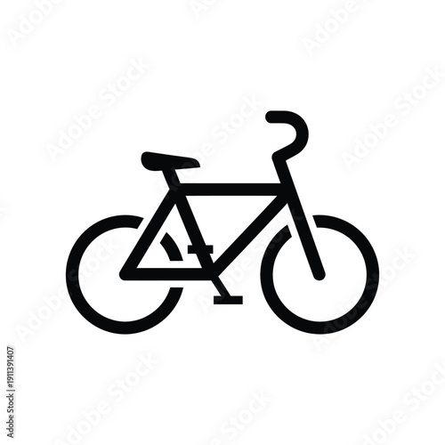 Simple black silhouette icon depicts a side view of a standard bicycle for transport or recreation.