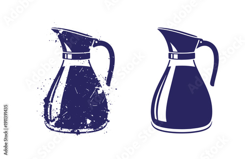 Grunge texture Two navy blue jug designs with and without grunge effect on white background  kitchenware Vintage Style