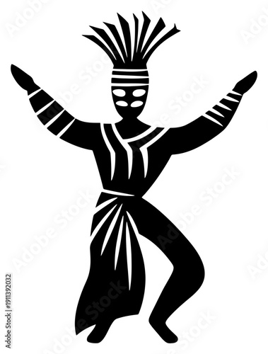 Black Silhouette of a Carnival Performer in Decorative Mask and Costume