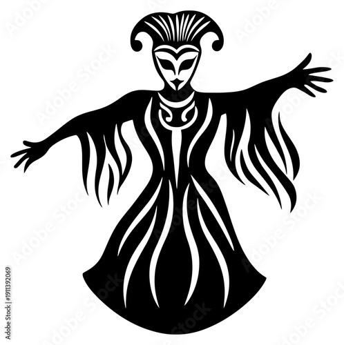 Silhouette of a Masked Samba Dancer with Feathered Headdress at Rio Carnival