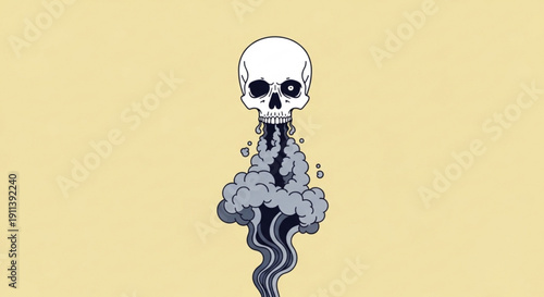 Skull with smoke plume a dark illustration representing danger or a warning perfect for graphic design and conceptual art