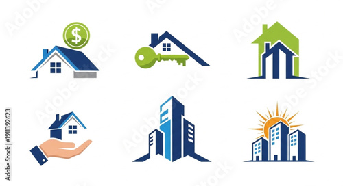 Collection of Real Estate and Property Icons and Logos.