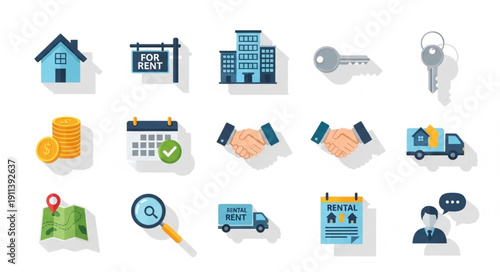 Real Estate Icons Set For Business And Property Services.