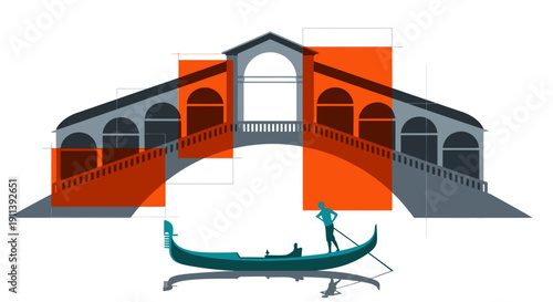 A vibrant, stylized illustration captures the iconic Rialto Bridge in Venice, Italy, with a traditional gondola, symbolizing European travel and historic architecture.