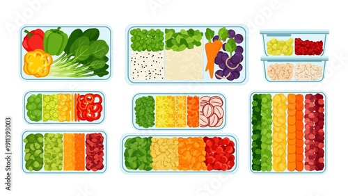 Meal prep containers with assorted fresh vegetables for healthy eating