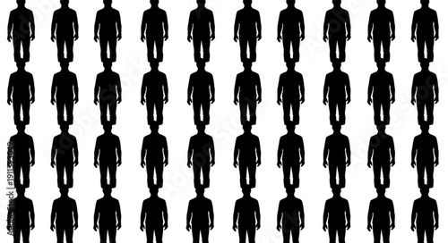 Silhouettes of many men standing in rows.