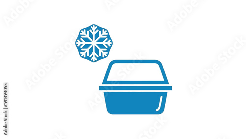 Minimalist blue snowflake and cooler icon on white background
